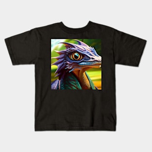 Purple, Green and Yellow Scaled Jungle Dragon with Big Eyes Kids T-Shirt